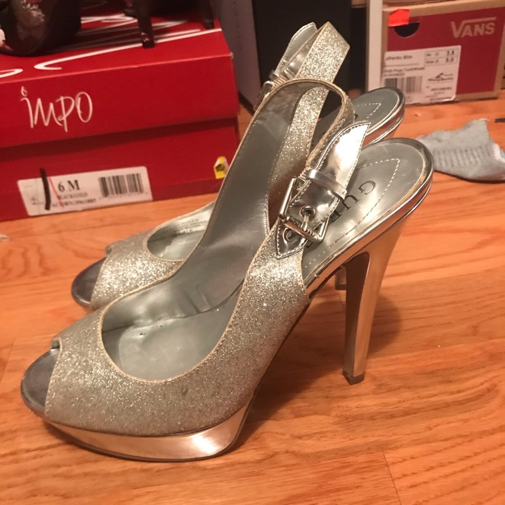 Guess silver sparkly tall heels